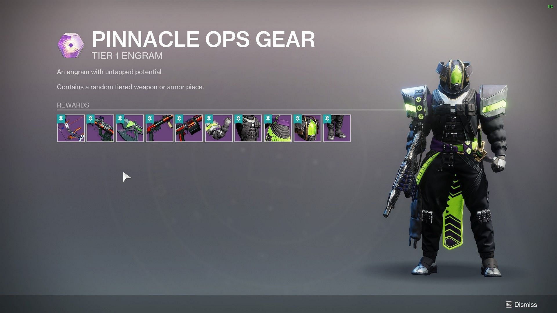 Mint Retrograde in Pinnacle Ops loot pool (Image via Bungie)